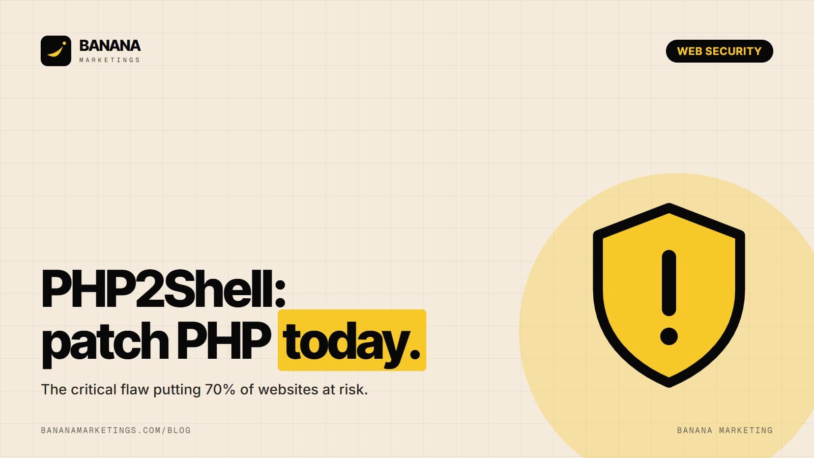 The blue PHP elephant mascot on a laptop showing PHP code, illustrating the PHP2Shell vulnerability in PHP web servers